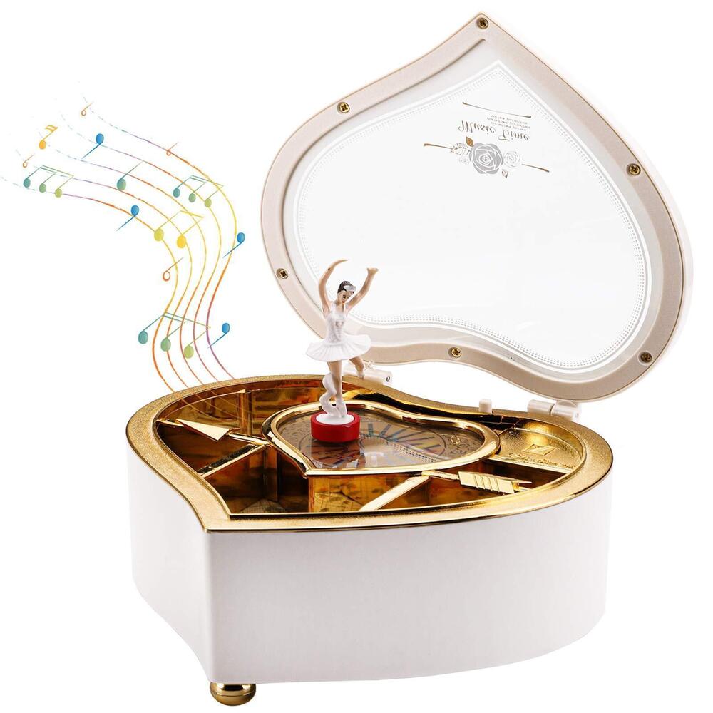 8615 Ballerina Music Box for Mother's Day Gift, White Heart Rotating
